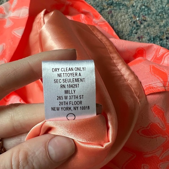 Milly New York Orange Satin Floral Jacquard Zip Up Cinched Mini Dress - Picture 8 of 8